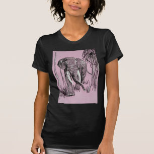 Elephant die door gegoten savanna in roze rolt t-shirt