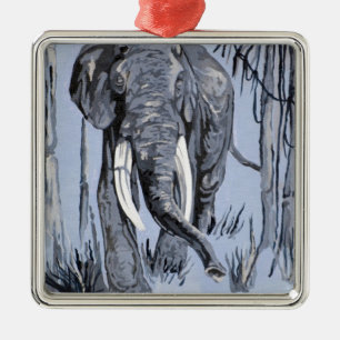 Elephant die door gegoten savanna rolt in blauw metalen ornament