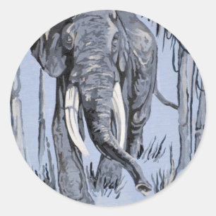 Elephant die door gegoten savanna rolt in blauw ronde sticker