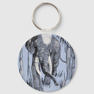Elephant die door gegoten savanna rolt in blauw sleutelhanger