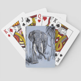 Elephant die door gegoten savanna rolt in blauw speelkaarten