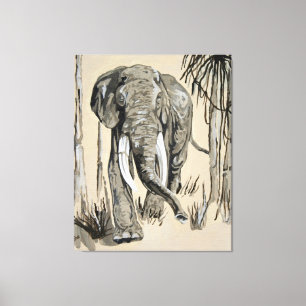 Elephant die door gestreken Savanna-kunst rolt Canvas Afdruk