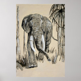 Elephant die door gestreken Savanna-kunst rolt Poster