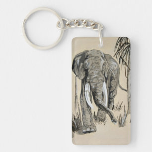Elephant die door gestreken Savanna-kunst rolt Sleutelhanger