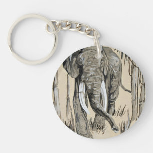 Elephant die door gestreken Savanna-kunst rolt Sleutelhanger