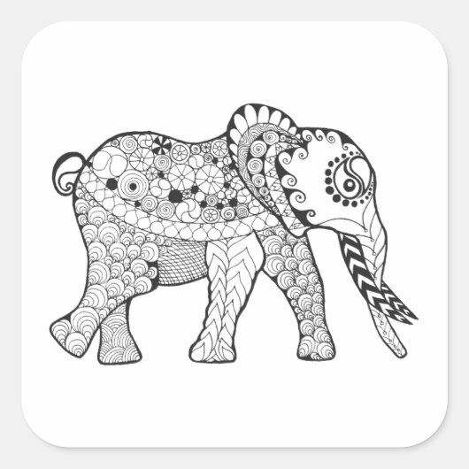 Elephant Doodle Vierkante Sticker (Voorkant)