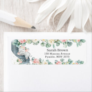 Eléphant dormant Floral Étiquette de adresse de fe