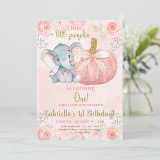 Eléphant doux petit citrouille invitation de 1er a (Debout devant)