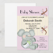 Elephant Dragonfly roze Stripe Baby shower Kaart (Voorkant / Achterkant)