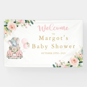 Elephant drive by Baby shower roze rozen Spandoek