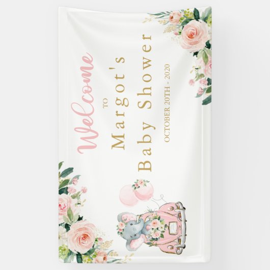 Elephant drive by Baby shower roze rozen Spandoek (Verticaal)