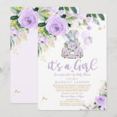 Elephant Drive door Baby shower Uitnodiging Paarse (Voorkant / Achterkant)