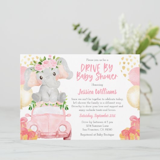 Elephant Drive op uitnodiging van het Baby shower (Staand voorkant)