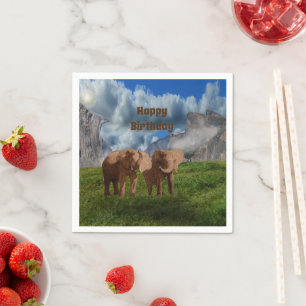 Elephant Duo Oil Paint, Birthday Paper Napkins Servet