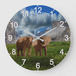 Elephant Duo Oil Paint, Lge Wall Clock Grote Klok