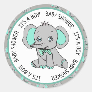 Elephant, een jongen, Baby shower Ronde Sticker