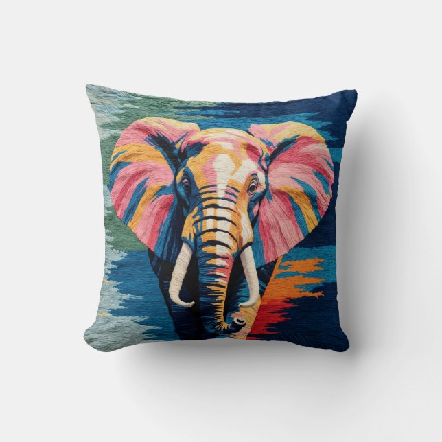 Elephant Elegance Zwart-wit Kilim Kussen (Voorkant)