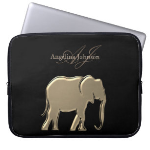 Elephant Elegant Monogrammen, zwart en goudvlies Laptop Sleeve