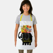 Elephant en bloemen, gepersonaliseerd kinder schor schort (Insitu)