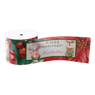 Elephant en Deer past Tekst en Naam aan Grosgrain Lint