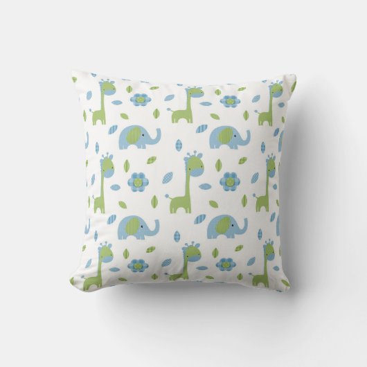 Elephant en Giraffe Blue-Green Sierkussen (Voorkant)