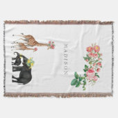 Elephant en Giraffe Floral - Aangepaste Baby Deken (Voorkant)