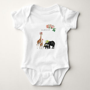 Elephant en Giraffe Floral - Aangepaste Baby Romper