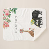Elephant en Giraffe Floral - Aangepaste Baby Sherpa Deken (Voorkant (horizontaal))