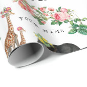 Elephant en Giraffe Floral - Aangepaste naam Cadeaupapier (Rol Hoek)