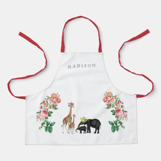 Elephant en Giraffe Floral Aangepaste naam Kindere Schort (Voorkant)