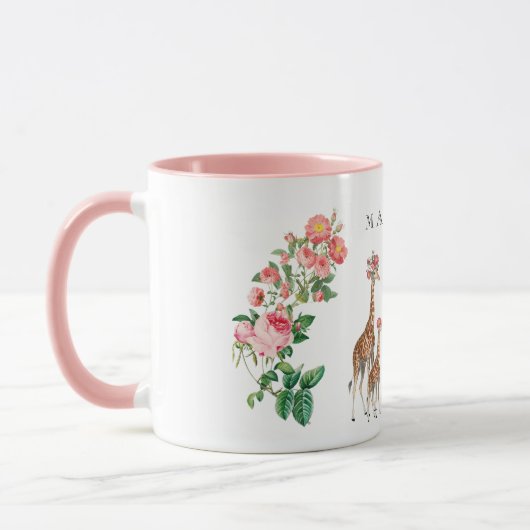 Elephant en Giraffe Floral - Aangepaste naam Mok (Links)