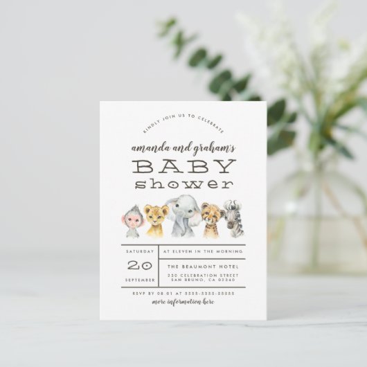 Elephant en Oerwoud Friends Rustisch Baby shower Uitnodiging Briefkaart (Staand voorkant)