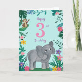 Eléphant et amis 3e carte d'anniversaire (Devant)