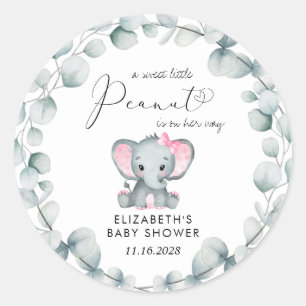Elephant Eucalyptus Baby Girl Shower Ronde Sticker