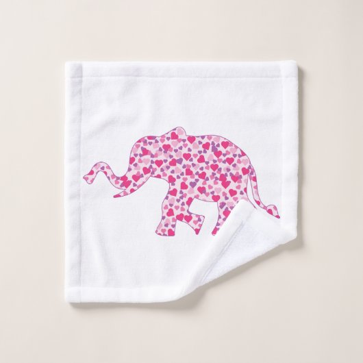 Eléphant fait de Coeurs Roses (Gant de toilette)