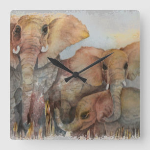 ELEPHANT FAMILIE VIERKANTE KLOK