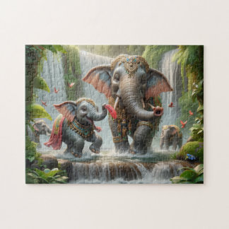 Elephant Family Jungle Waterfall Happy Time Legpuzzel