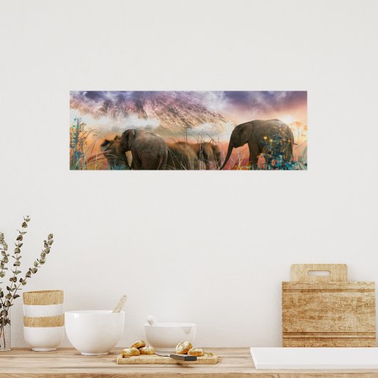 Elephant Family of Mount Kilimanjaro Poster (Keuken)