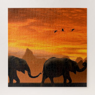 Elephant Family Puzzle Sunset Legpuzzel