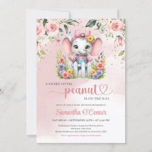 Elephant fille Baby shower Invitation arachide