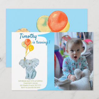 Elephant First Birthday Boy Kaart