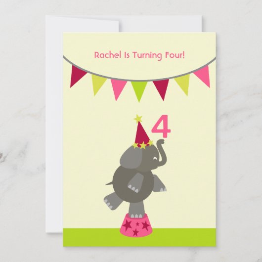 Elephant & Flags Birthday Party Invite Kaart (Voorkant)