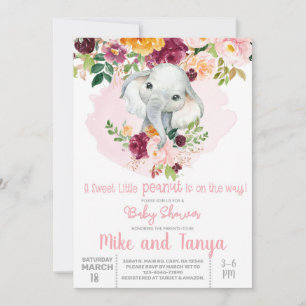 Elephant & fleurs bordeaux baby shower invitation