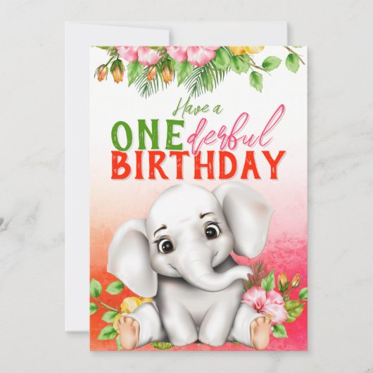 Elephant Floral 1st Birthday Kaart (Voorkant)