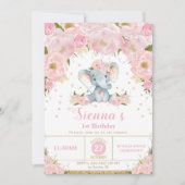 Elephant Floral Anniversaire Fête Invitation Fille (Devant)
