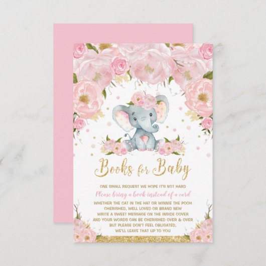 Elephant Floral Baby shower brengt boek mee Informatiekaartje (Voorkant / Achterkant)