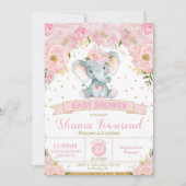 Eléphant Floral Baby shower Invitation fille (Devant)