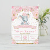 Eléphant Floral Baby shower Invitation fille (Debout devant)