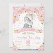 Eléphant Floral Baby shower Invitation fille (Devant)