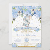 Elephant Floral Baby shower Invitation Garçon (Devant)